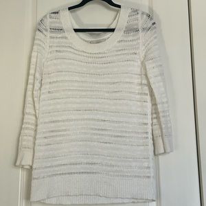 LOFT White Crew Neck Lightweight Knit Coverup Sweater Women’s Size Medium